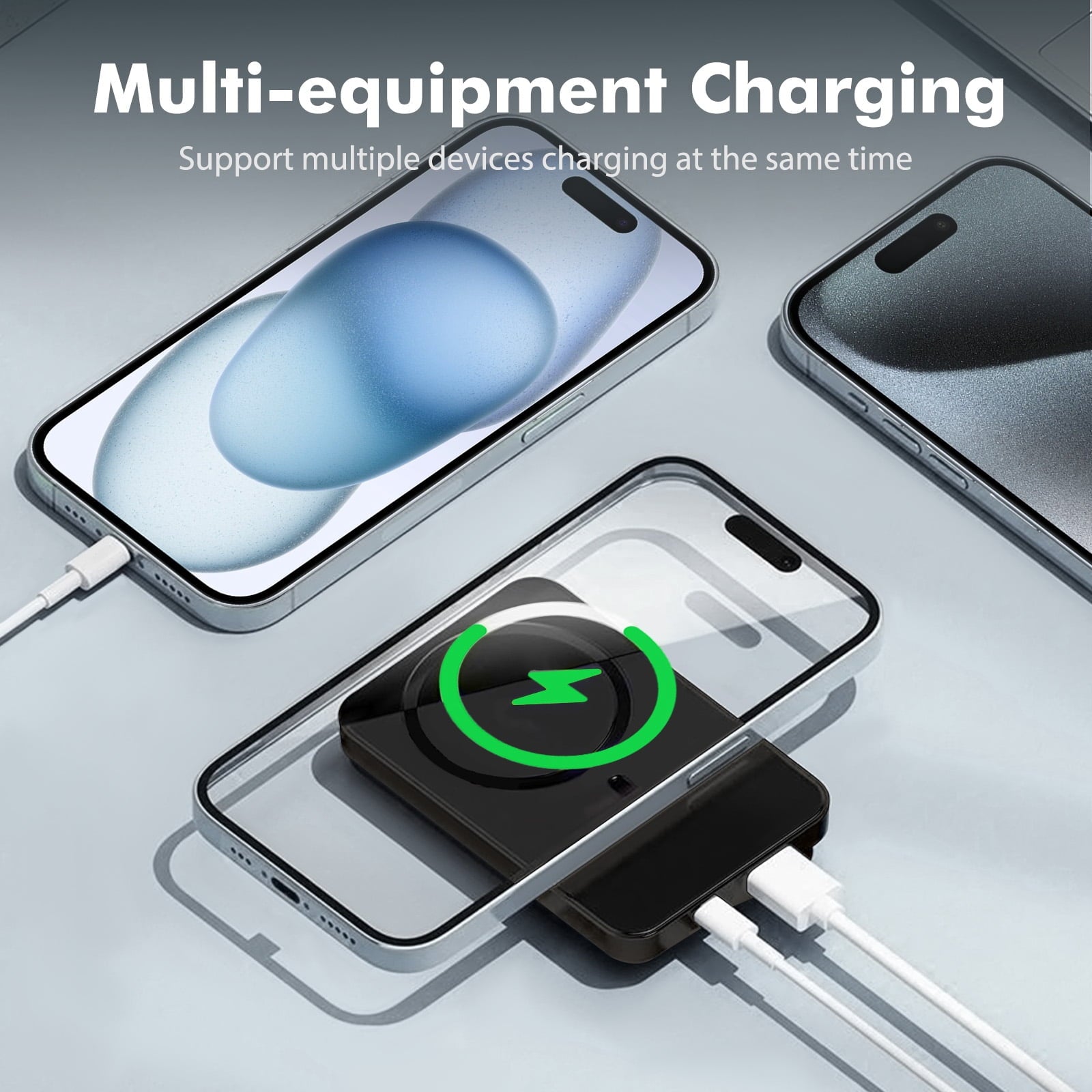 Wireless Portable Charger with LED Power Display, 10000Mah 22.5W Phone Battery Bank,2 in 1 Wireless Magnetic Power Bank, Suitable for Outdoor Travel Emergency Backup Battery Pack, Black