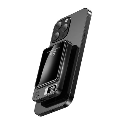 Wireless Portable Charger with LED Power Display, 10000Mah 22.5W Phone Battery Bank,2 in 1 Wireless Magnetic Power Bank, Suitable for Outdoor Travel Emergency Backup Battery Pack, Black