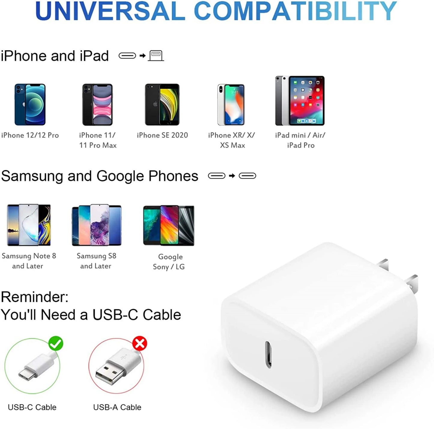 Fast Phone Charger with 6FT Cable Lighting 