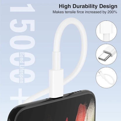 3 Pack White USB-C to USB-C Fast Charger Charging Cable