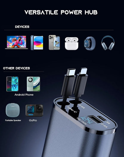 Retractable Car Charger 4 in 1 Fast Car Phone Charger 120W with USB Type C Cable and Lighting