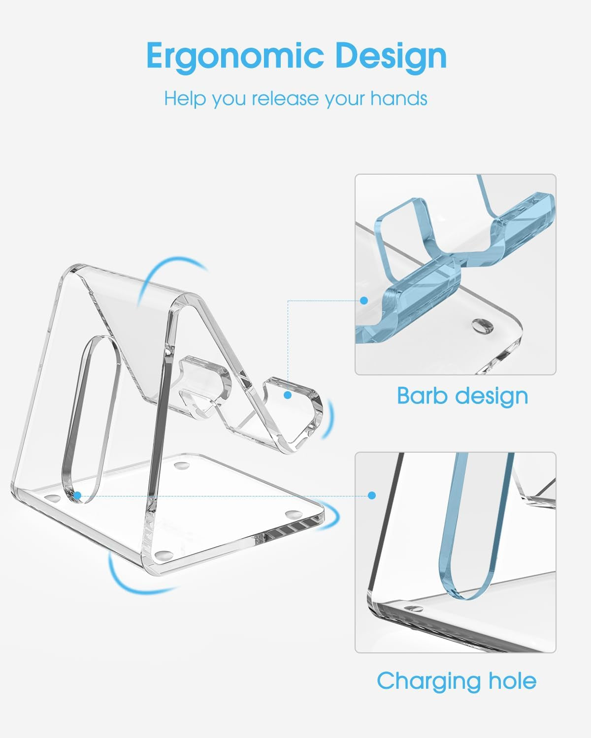 Acrylic Cell Phone Stand Holder for Desk, Clear Phone Dock Cradle Compatible with Iphone 16/15/14/13 Pro Max 12/11 XR, All Smartphones, Office Accessories