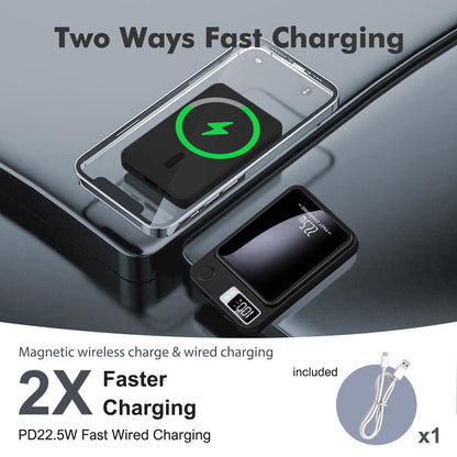 Wireless Portable Charger with LED Power Display, 10000Mah 22.5W Phone Battery Bank,2 in 1 Wireless Magnetic Power Bank, Suitable for Outdoor Travel Emergency Backup Battery Pack, Black