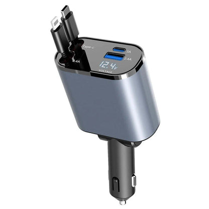 Retractable Car Charger 4 in 1 Fast Car Phone Charger 120W with USB Type C Cable and Lighting